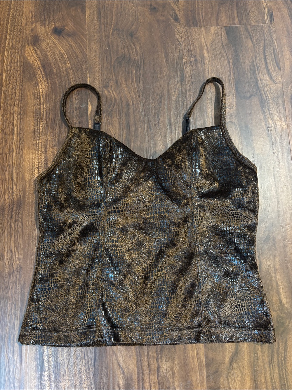 Secret Treasures Metallic Brown Snake Skin Pattern Tank Top